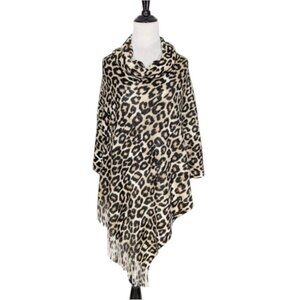NWT CHICO'S Cowl Neck Poncho One Size Animal Print Fringe Statement $89